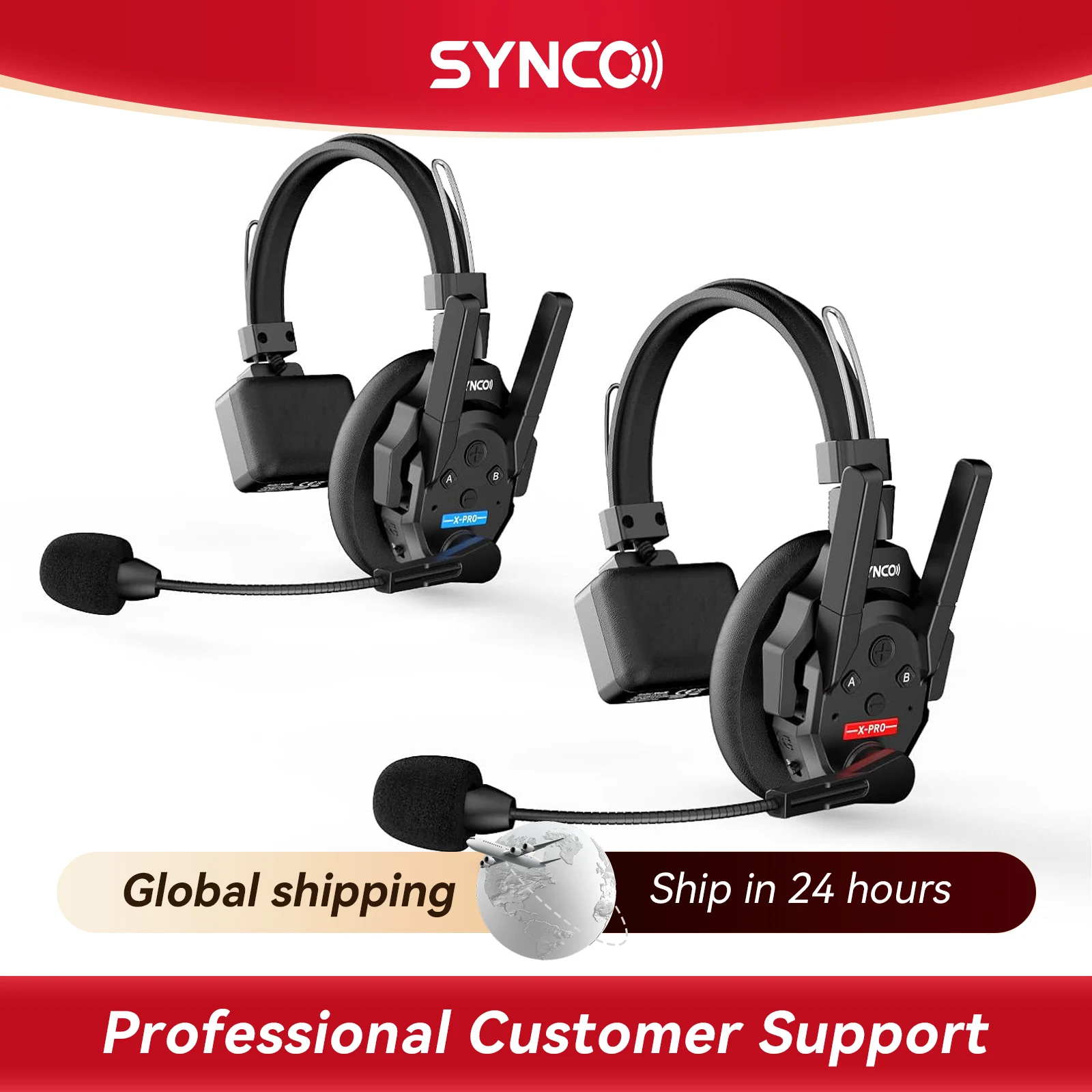 SYNCO XTALK XPRO2 Беспроводная гарнитура для внутренней связи для 2 человек, 2,4 ГГц, гарнитура для беспроводной связи, 500 м/1640 футов, шумоподавление