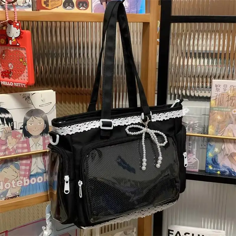 New Y2K Cute Japanese Ita Shoulder Bag Lolita Girls Transparent Tote Bag Large Capacity Crossbody Casual Bag DIY Display Handbag image 3
