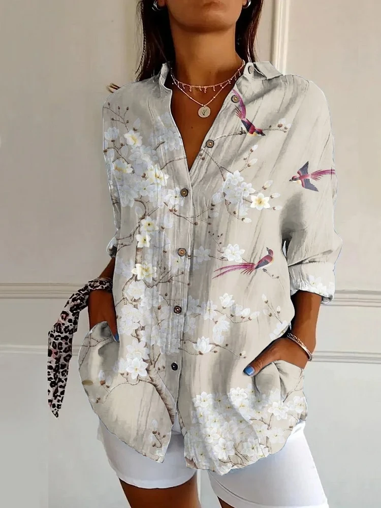 2024 new women\'s long shirts Summer European and American trendy half-sleeved shirts Floral pattern printed 3D shirts