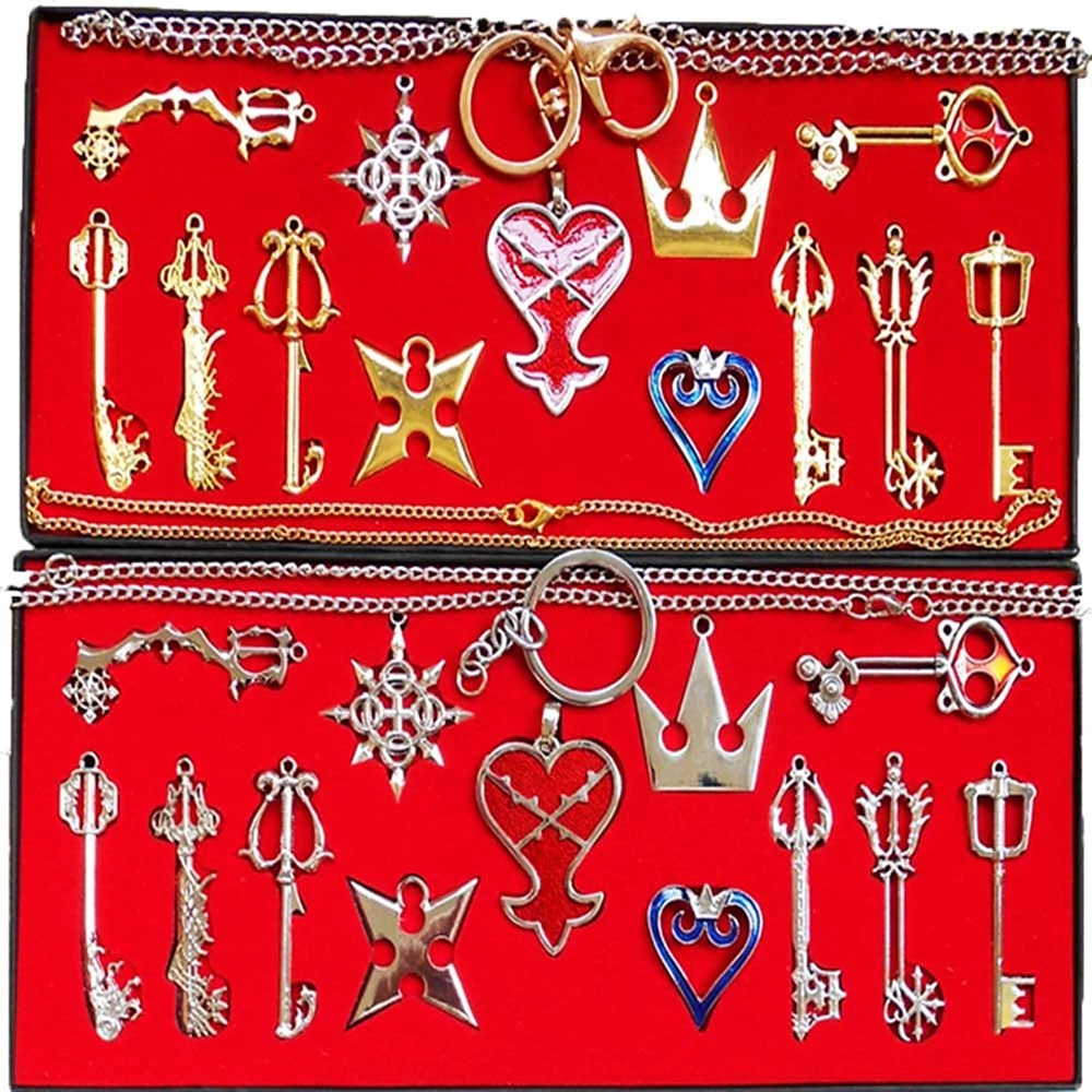 13 Stks/doos Anime Spel Hart Van Het Koninkrijk 2 Ii Sieraden Ketting Sleutelhangers Kh2 Roxas Hanger Sleutels Set Goud Zilver Kostuum Accessoires