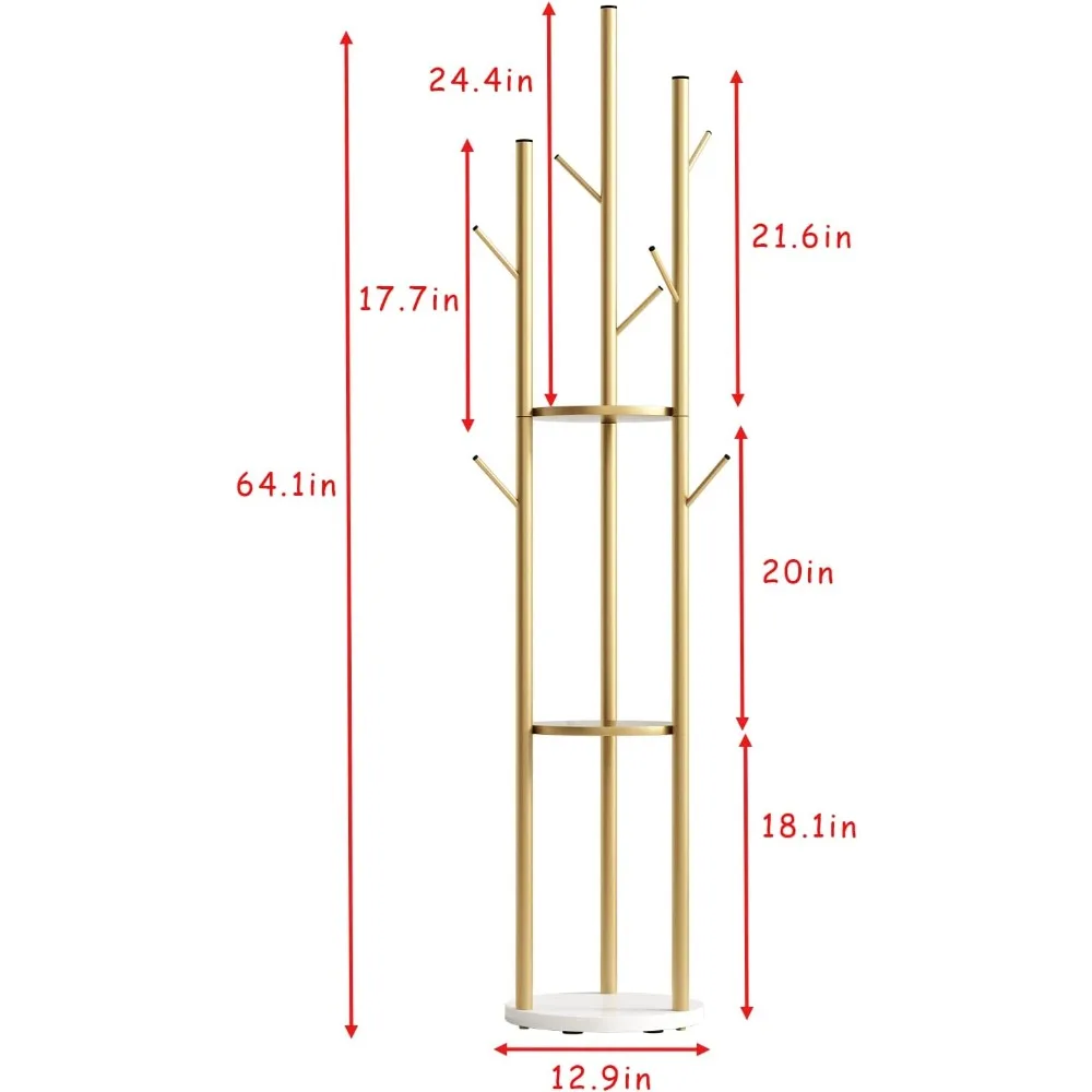 Metalen gouden kapstok vrijstaand |   Stijlvolle Hall Tree voor hoeden, sjaals en tassen