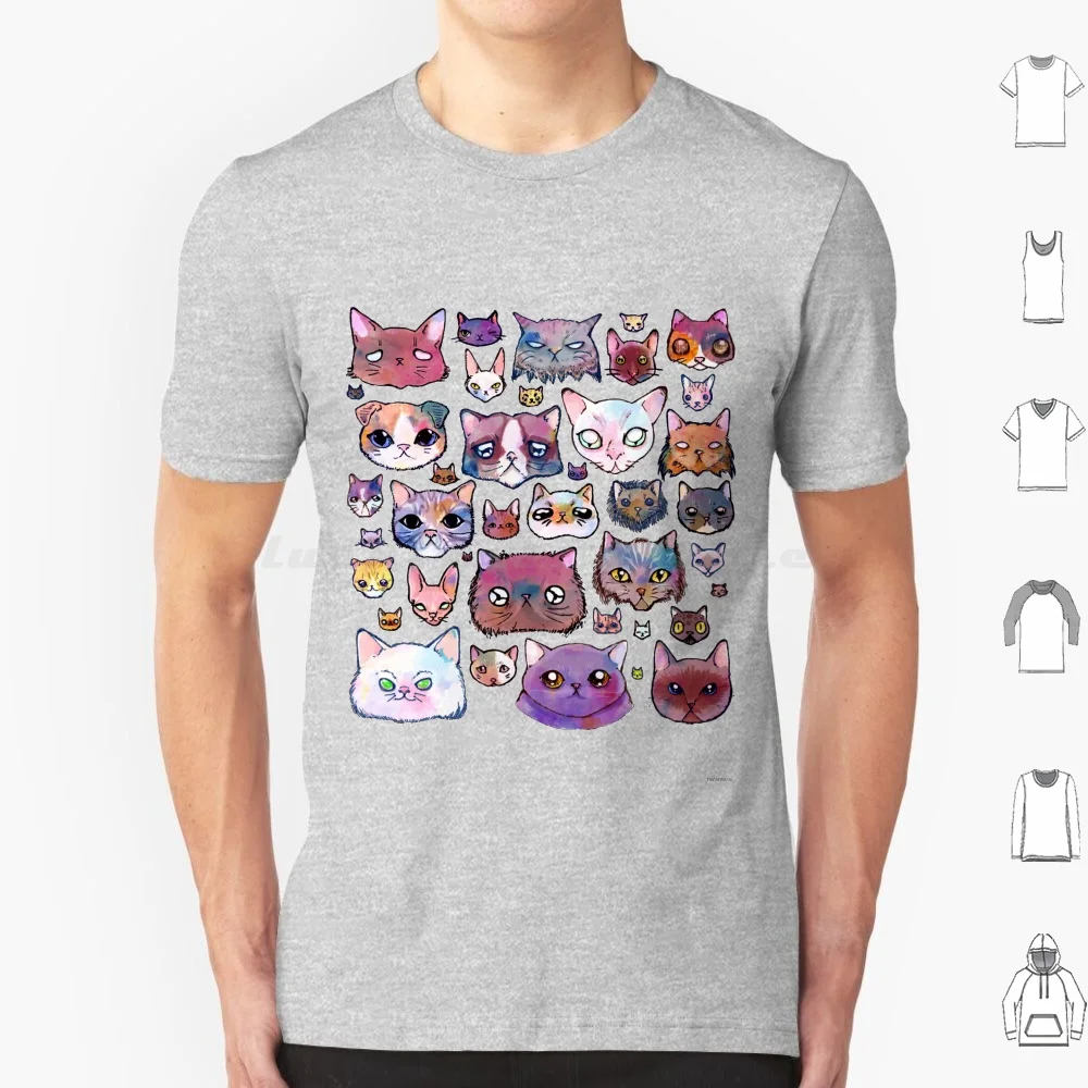 Feline Faces T Shirt Men Women Kids 6xl Cats Kittens Faces Cute Creepy Sad Happy Felines Watercolor Hand Drawn Cat Kitty Ink