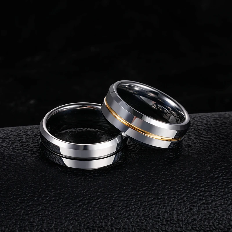 Tigrade Men Rings 8mm Tungsten Wedding Band Silver Color with Blue/Gray Line Stylish Male anillos hombre Anniversary Ring