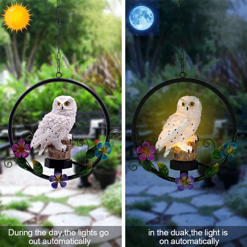 

Elegant Solar Owl Light Weatherproof Iron Art Wind Chime Hanging Decor Outdoor Garden Yard Patio Creative Landscape Lighting