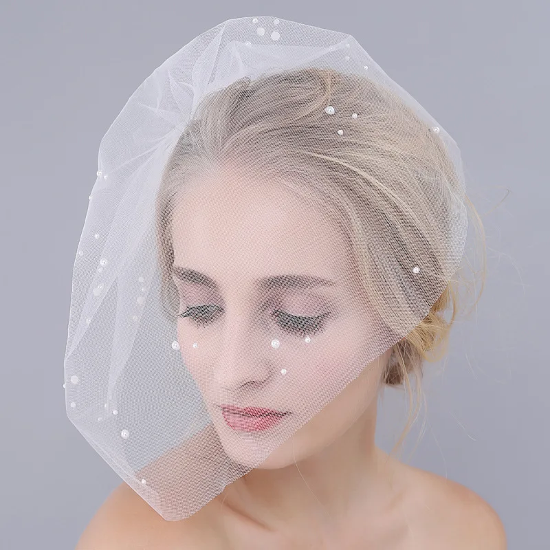 Women's Soft Tulle Birdcage Veils for Brides with Comb Short White Dotted Bandeau Blusher Bridal Veil for bride accesories