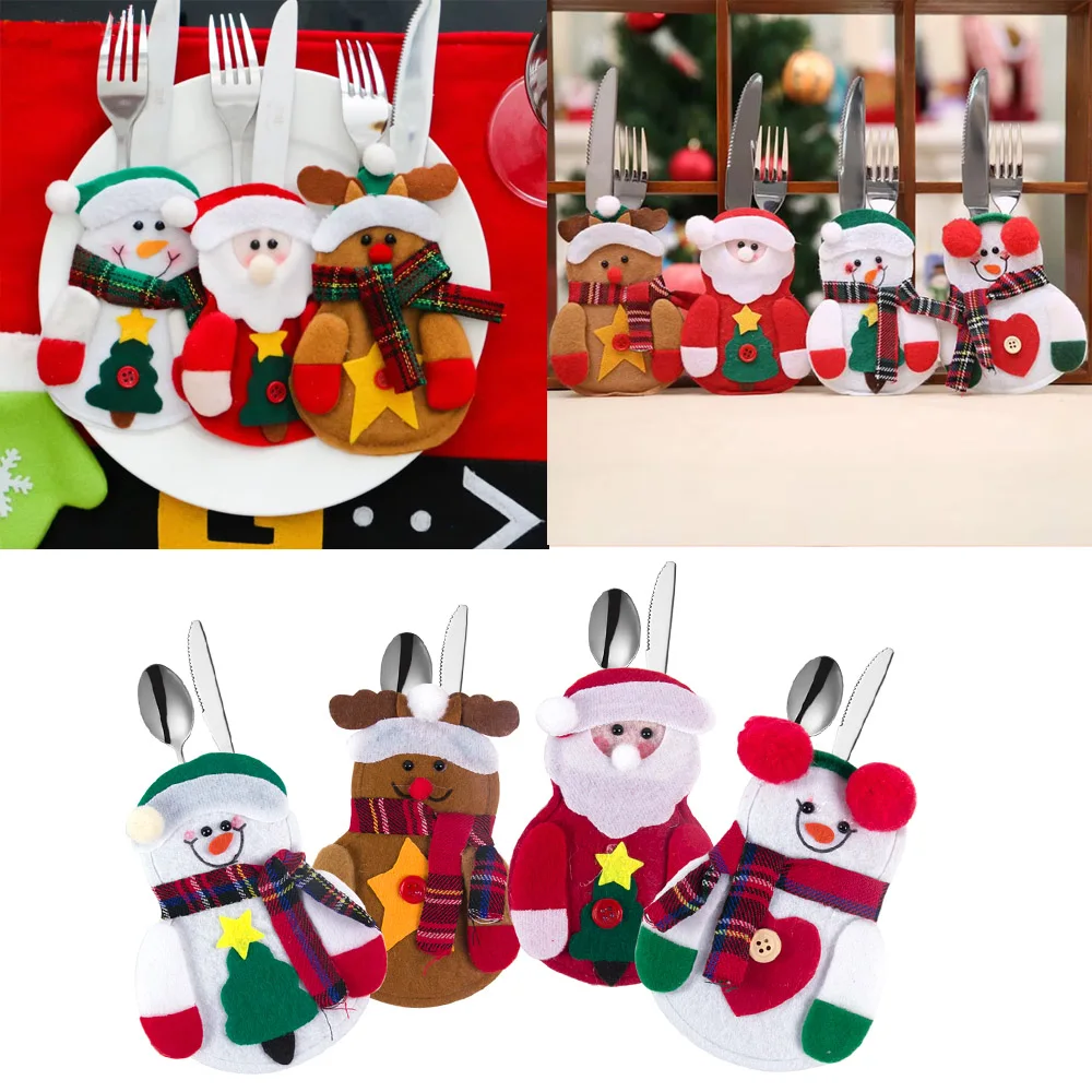 4/8/12pcs Christmas Cutlery Holders Bags Knife Fork Dinner Silverware Holders Bags for Christmas Decorations Noel 2024 Natal