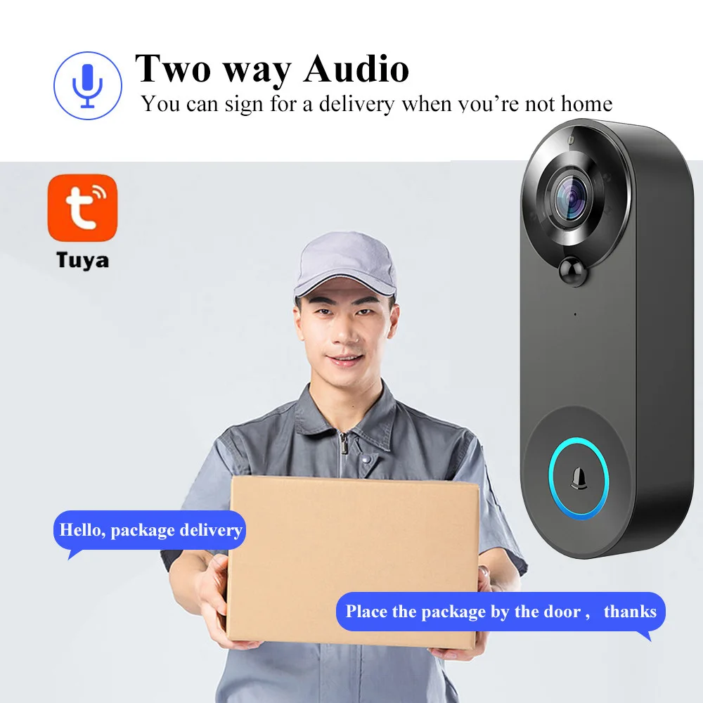 2MP 1080P Home Ring Door Bell Camera Two Way Intercom Wireless WiFi Visual Tuya Smart Video Doorbell Support Alexa Google Home