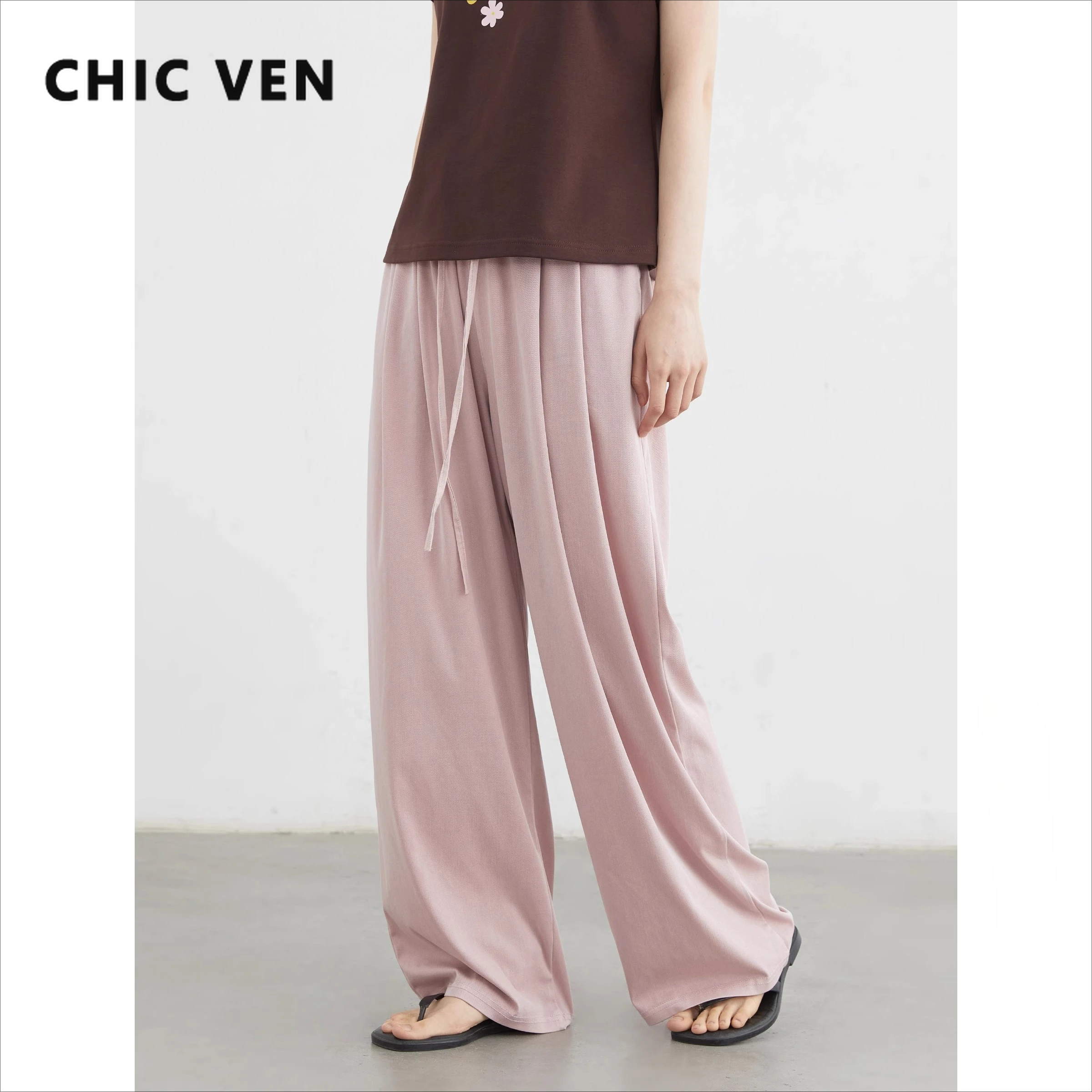 

Женские брюки CHIC VEN, свободные повседневные брюки с высокой талией, новые женские брюки с эластичной резинкой на талии, прямые брюки, весна-лето 2025