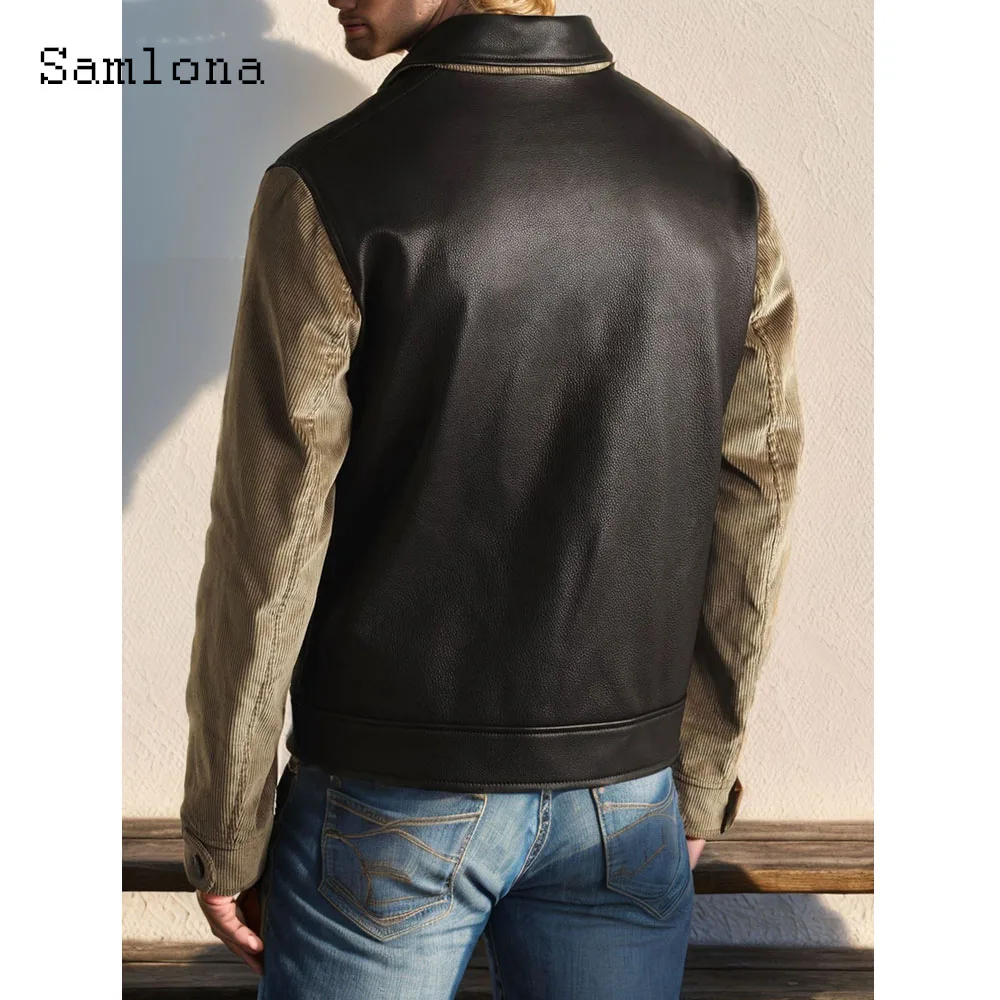 Men's Pu Leather Jackets European Style 2024 Motorcycle Jacket New Autumn Basic Coats Men Lepal Collar Patchwork Tops Outerwear