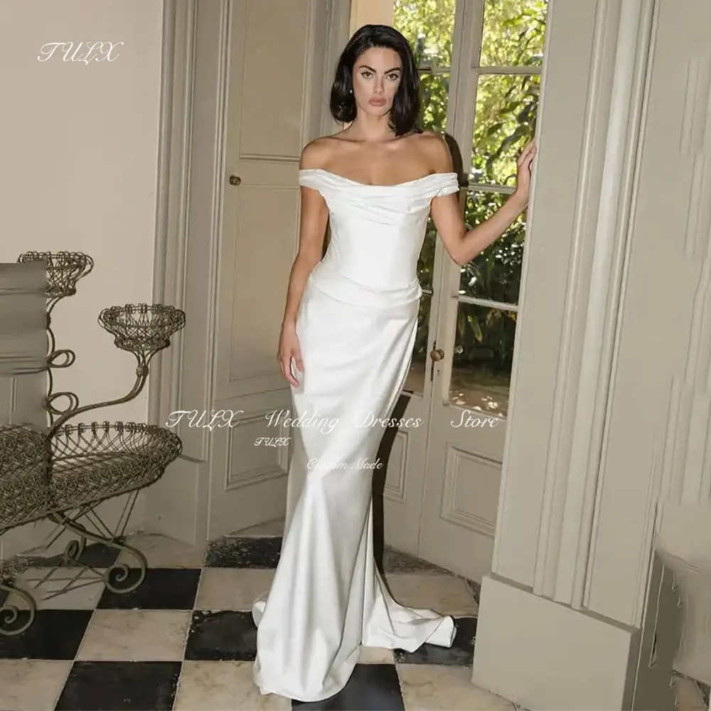 

TULX Elegant Mermaid Wedding Dress Off Shoulder Satin Bridal Gowns Formal Dress Women Floor Length Robe De Mariée Customized