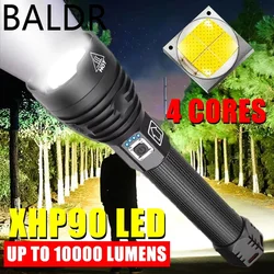 BALDR-linterna LED XHP90 recargable con Zoom, lámpara de mano impermeable, antorcha táctica para acampar al aire libre, 100000LM