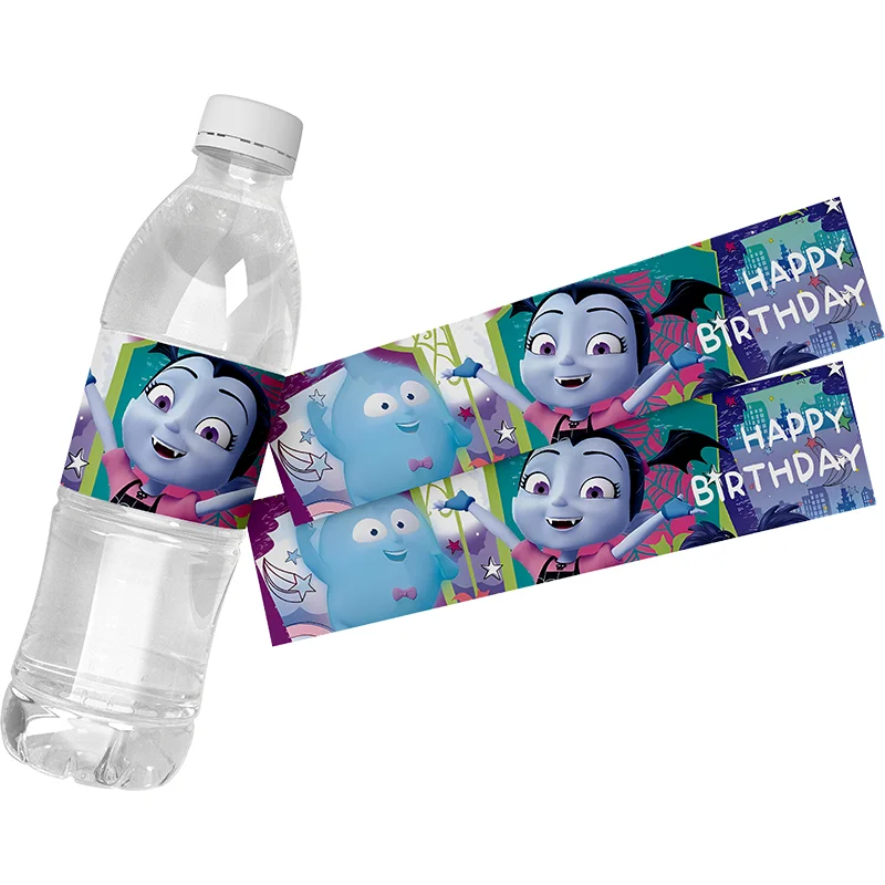 6pcs Disney's Vampirina Custom Water Bottle Labels Kids Birthday Party Bottle Wrappers Decoration Supplies Custom Label Stickers