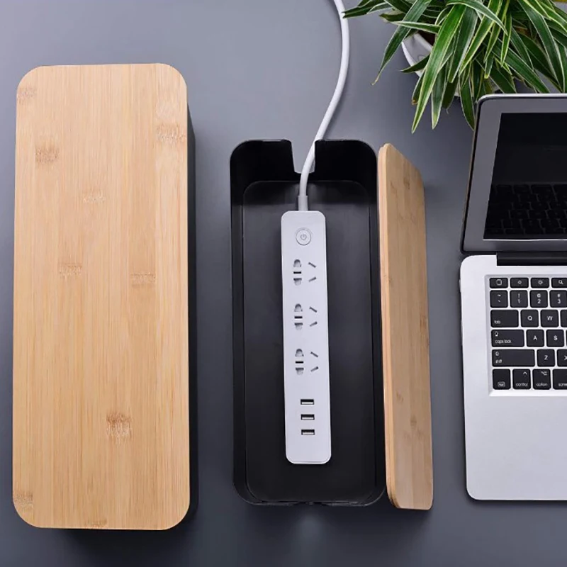 

Cable Storage Box Power Strip Case Wooden Power Line Wire Management Organizer Anti-Dust Charger Socket Network Line Storage Bin