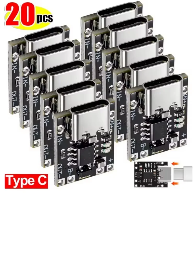 1-20 szt. TP4056 3.7V Płytka do ładowania i rozładowywania baterii litowych z zabezpieczeniem, Type-C USB, płytka do ładowania baterii Li-ion — 2