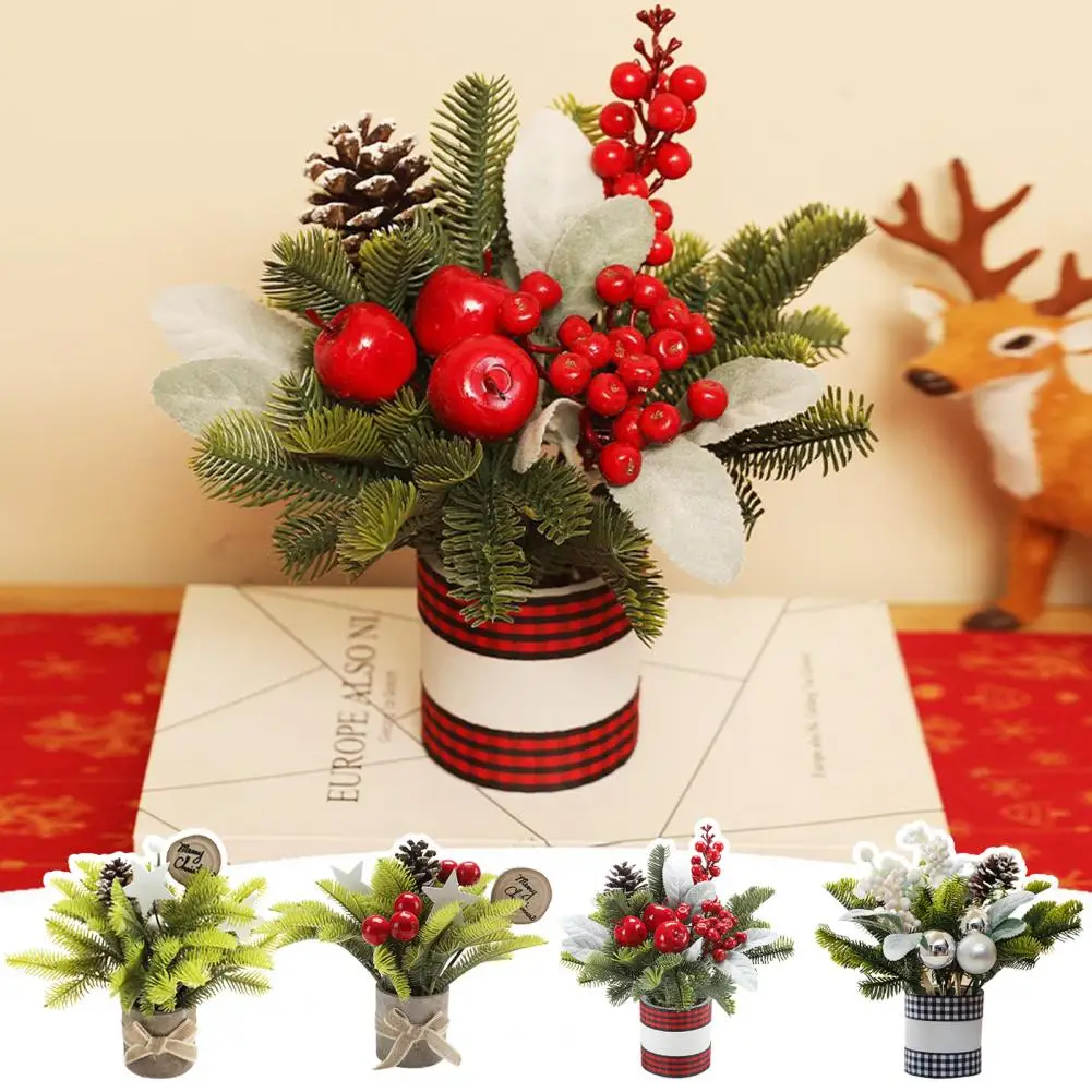 Mini Pine Tree Replica Festive Christmas Artificial Potted Plant Set for Home Office Decor Mini Tabletop Trees with Pine Cones