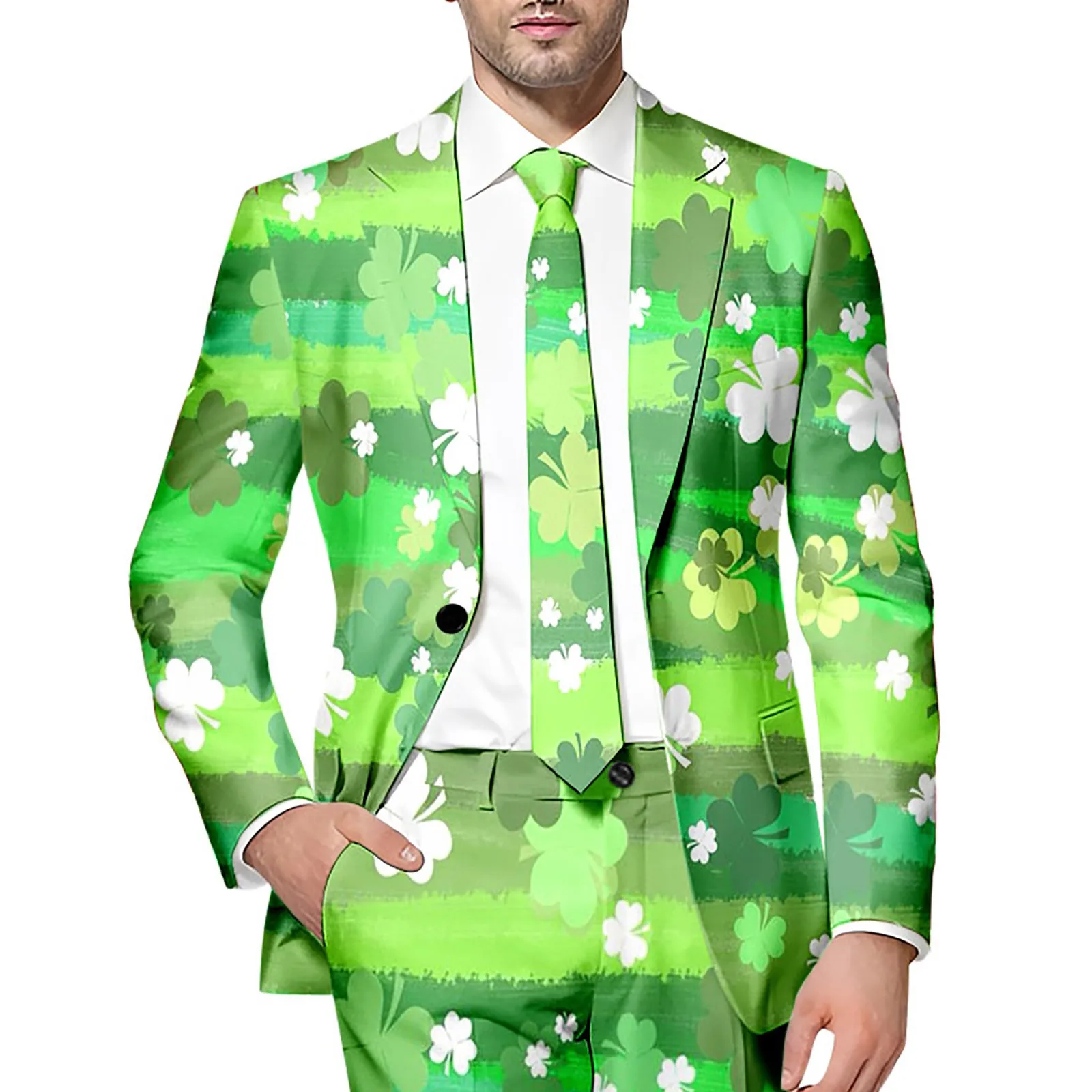 Male St Patricks Day Long Sleeve Jacket With Printed Buttons And Multiple Pockets For Holiday Party Events Coat Fashion Silm