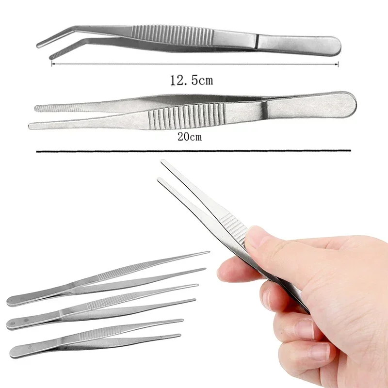 Thickened stainless steel tweezers round head with teeth dressing tweezers straight elbow gripping tool clamp
