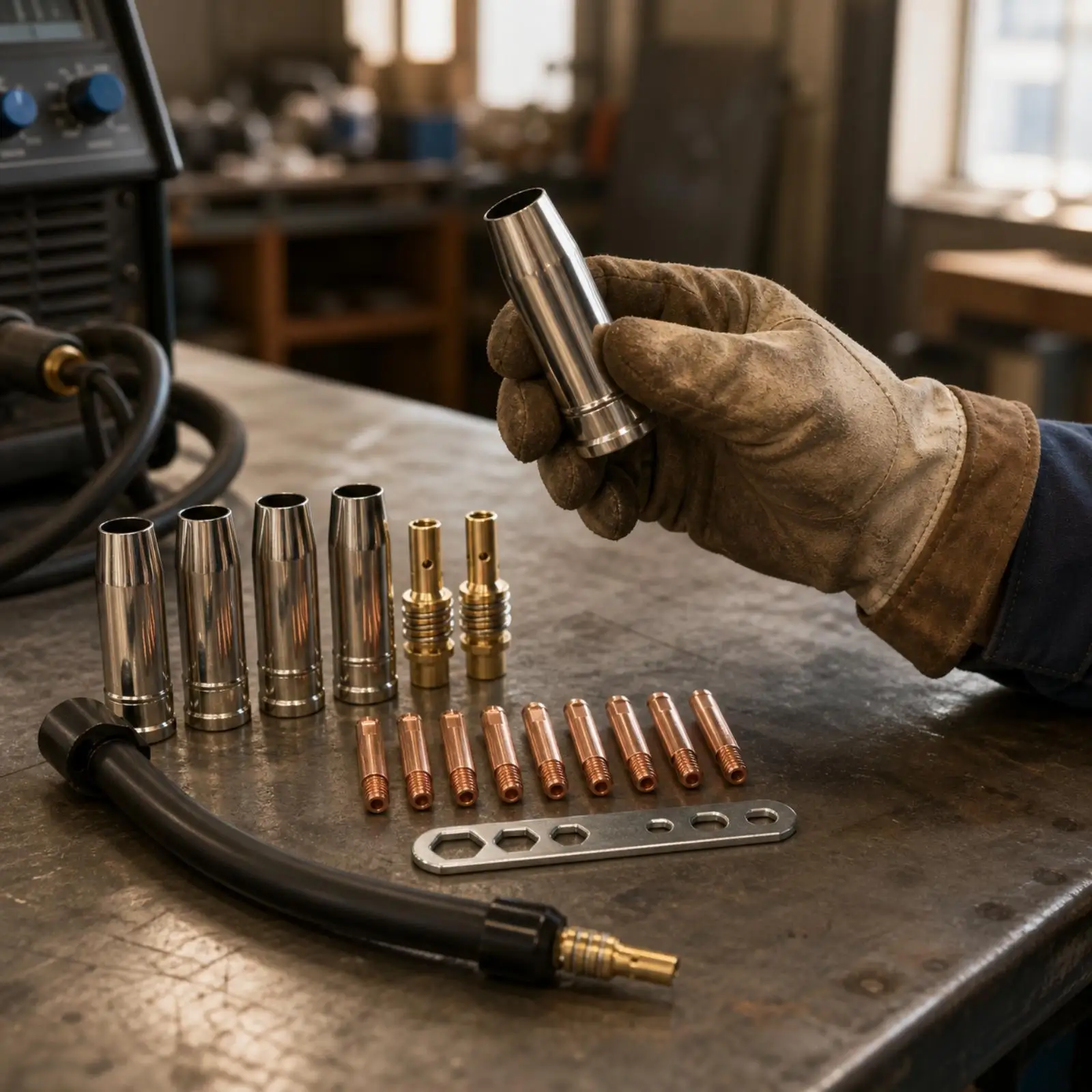 Brazing Torch Contact Tip Replacement Part Copper MIG Torch Service Kit Flexible Tube Holder Strip Brass Connector Nozzle Cup