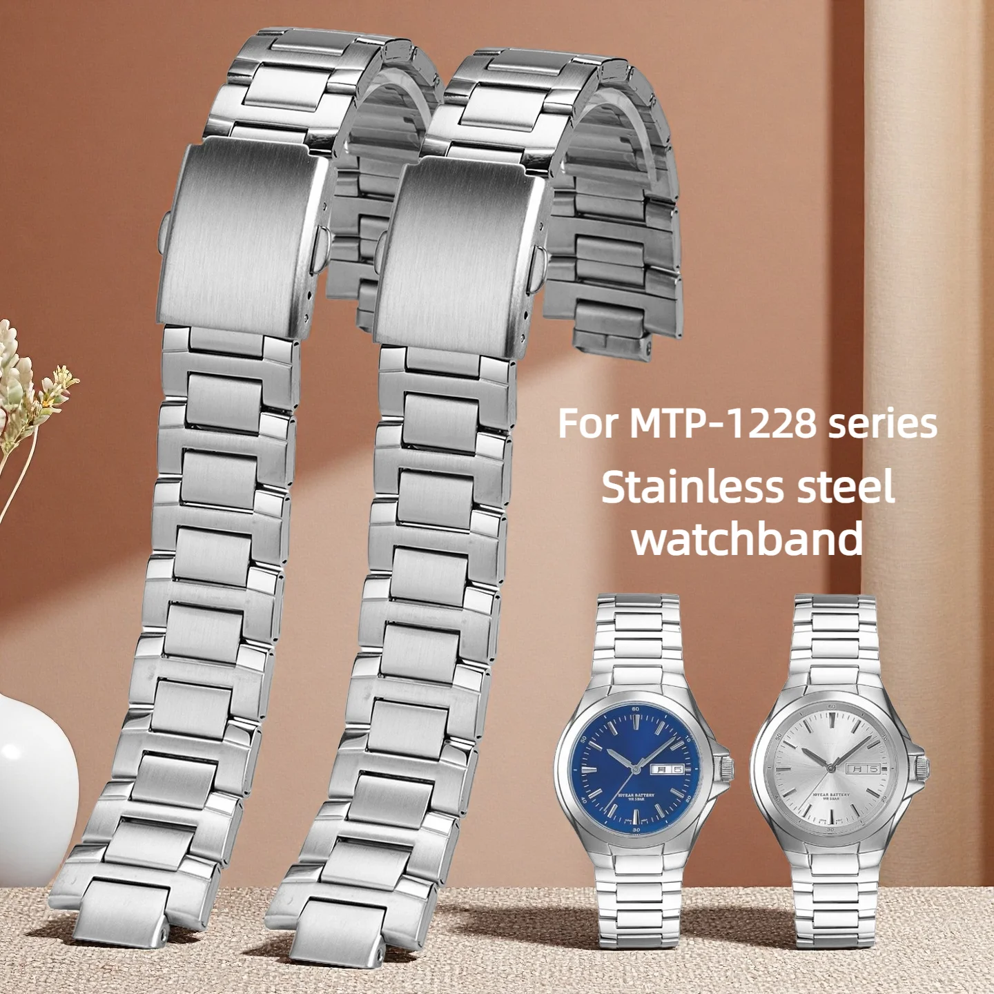 MTP-1228 Stainless steel watchband For Casio MTP-1228DJ special Convex interface Solid metal Bracelet men's watch strap 20×11mm