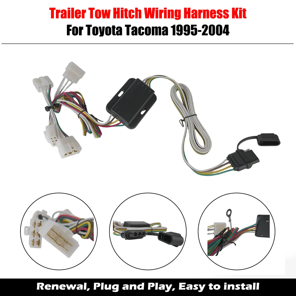 Plug and Play Trailer Tow Hitch Wiring Harness T-Connector 4-Way Flat For Toyota Tacoma 1995-2004 Trailer Light Cable Adapter