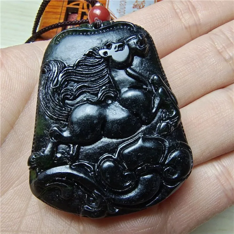 الطبيعية لانتيان الحبر اليشم الحصان قلادة الطب الملك حجر زودياك الحصان قلادة زودياك قلادة بينغ آن #4