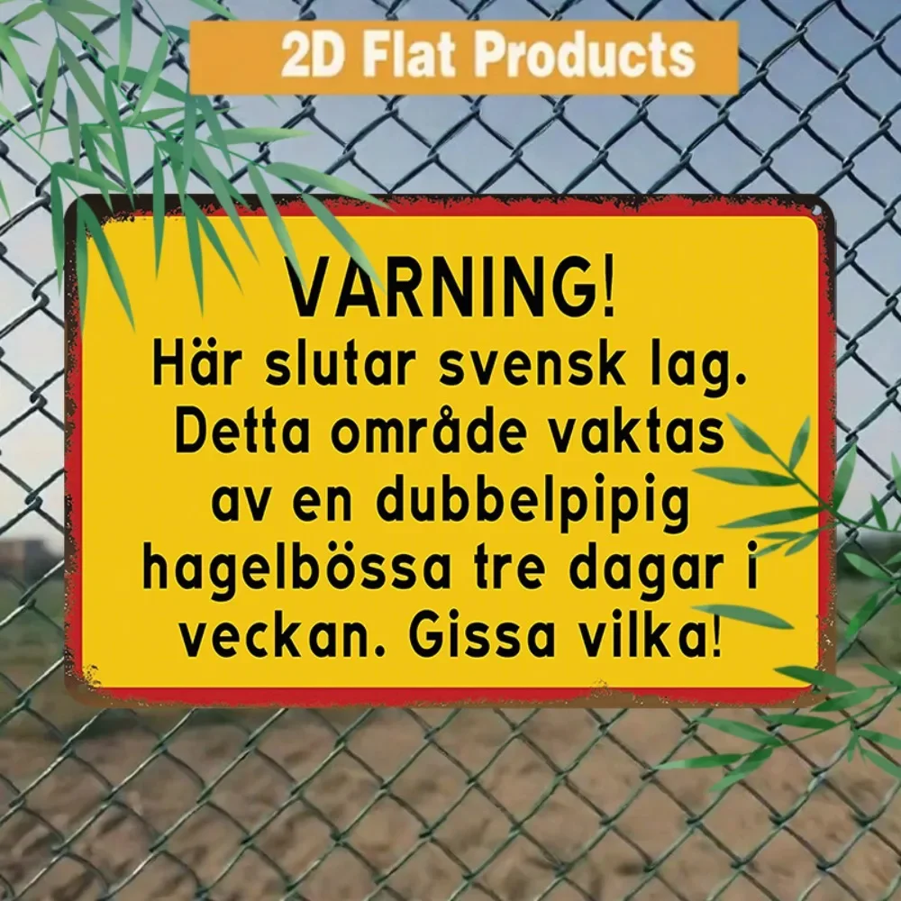 Vintage Swedish Law Tin Sign 12x8 Inch, Double-Barreled Shotgun Metal Wall Art, Funny Iron Plaque for Room Decor