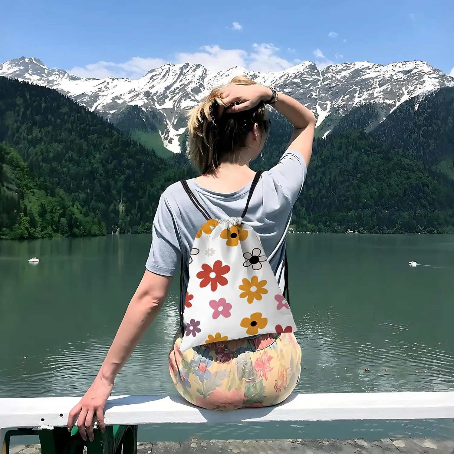 Mochila con cordón, bolsas deportivas con cordón para nadar, mochila estética impermeable para mujeres unisex, playa