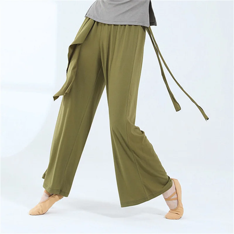 Modern Dance Pants For Women Soft Loose Ribbon Wide Leg Dancing Trousers Chinese Classical Dance Performance Ladies Yoga Pants