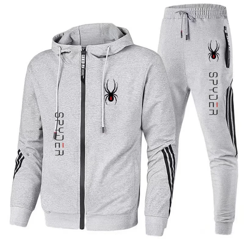 جديد أزياء رجالية الربيع والخريف سستة الوقوف طوق هوديي الرياضة مجموعة، العلامة التجارية العصرية المطبوعة الرياضة في الهواء الطلق قطعتين مجموعة