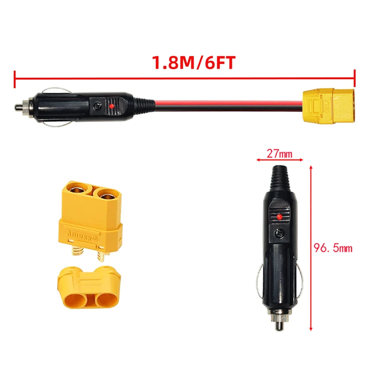 أخف كابل شحن XT90 موصل سالب إلى ولاعة سيارة ذكر التوصيل لمحطة طاقة مولد الطاقة الشمسية 14AWG 12 فولت