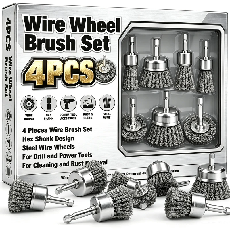 10 Sizes Electric Steel Wire Brush Hexagonal Handle Cleaning Polishing Metal Rust Removal Brushes 1/4 Hex Shank Drill Attachment