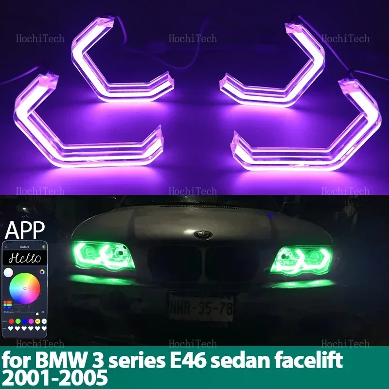 

Многоцветные кольца RGB в стиле M4, светодиодный комплект «ангельские глазки» с управлением через приложение для BMW 3 серии E46, седана, подтяжка лица 2001-2005 гг.