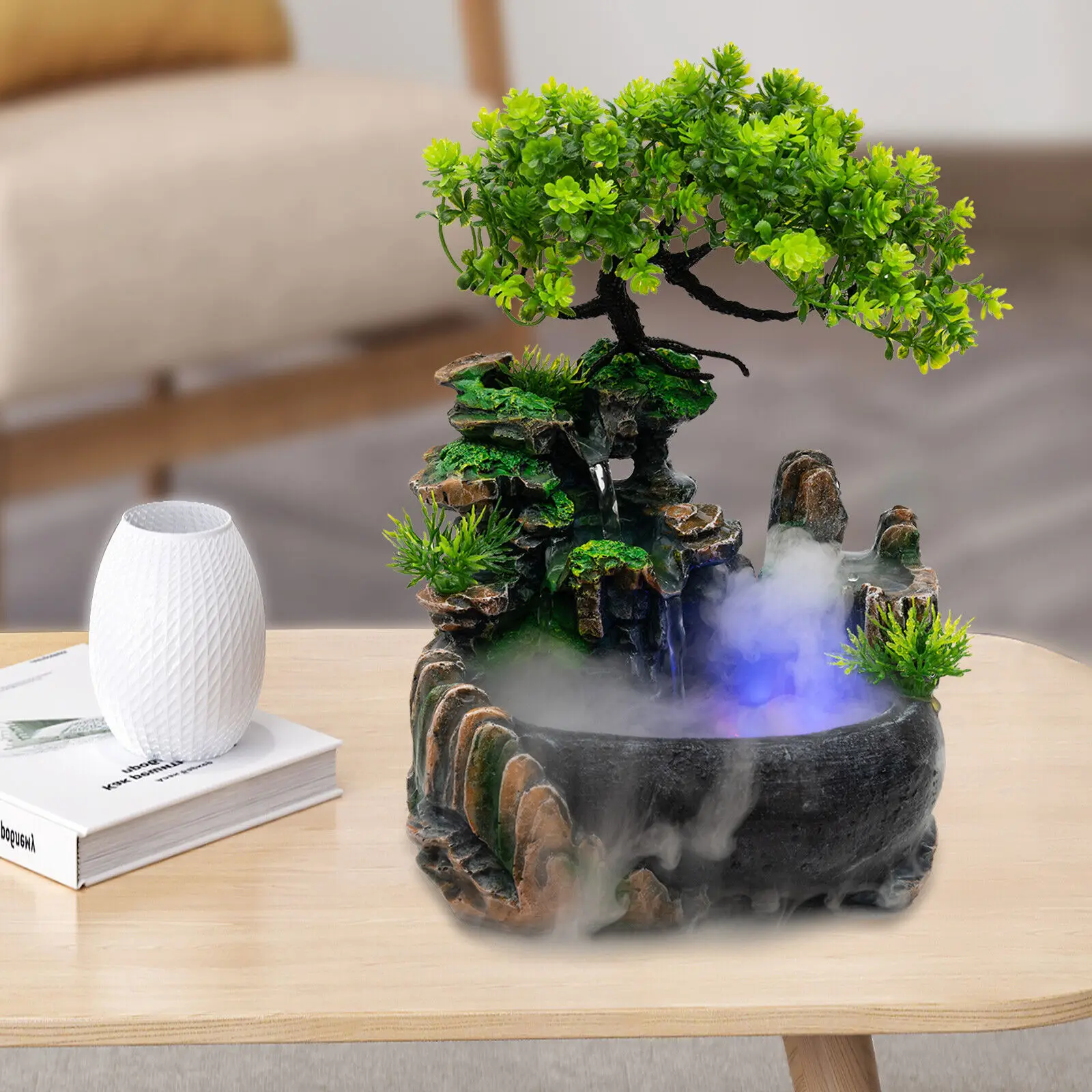 Bymaocar Desktop Fountain Landscape Decoration with Led Lamp Desk Desktop Decoration Gift New