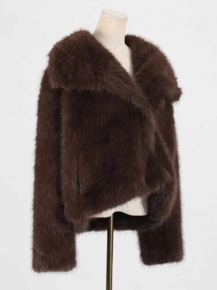 ZMEENNA Women's Burgundy Faux Fur Jacket Shaggy Coat Warm Outerwear Winter Fashion Oversized Plush Cardigan Casual ZM4106