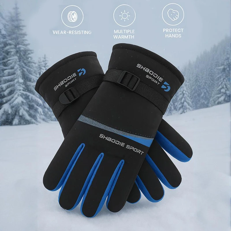 Men Cycling Gloves Thickened Cold Resistant Ski Gloves Windproof Fleece Lined Anti Slip Outdoor Warm Sports Gloves For Winter