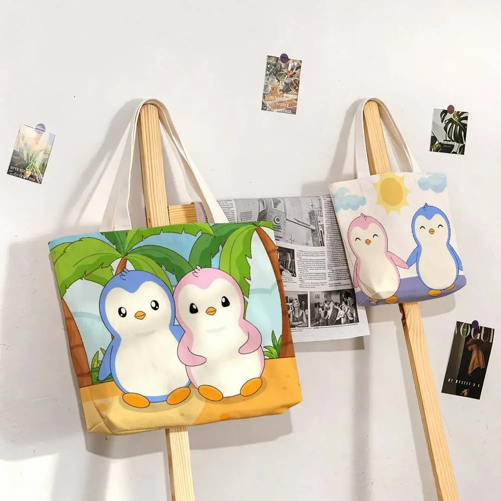 Cute Pudgy Penguin   Printed Canvas Tote Bag Shoulder Bag Commuter Mommy Shopping Bag