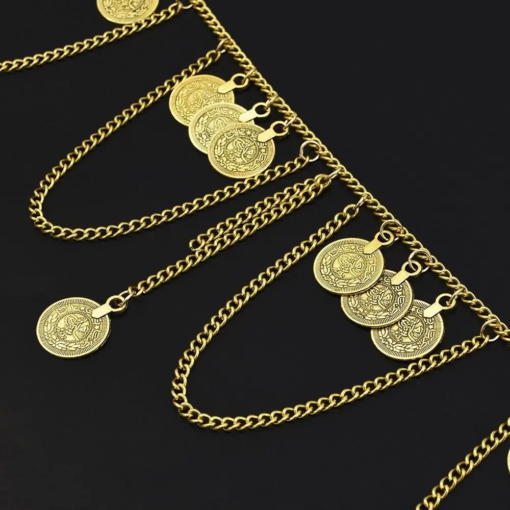 Taille Riem Vintage Gypsy Folk-Custom Dangle Keten Kwastje Harnas Buikdans Kettingen Vrouwen Lichaam Sieraden Gesneden Coin Lange hanger