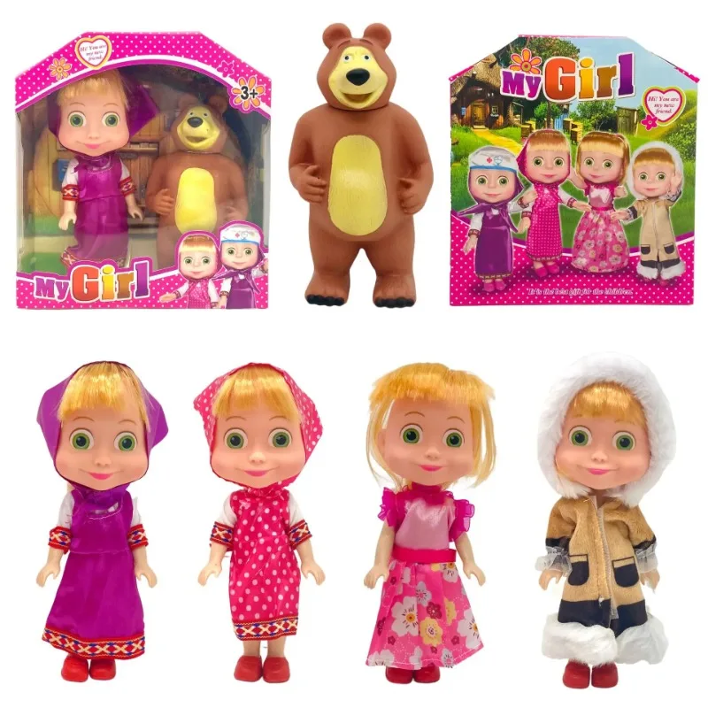 مارثاس والدببة عمل أرقام دمية لطيف Kawaii فتاة المهراس الدب نموذج اللعب يمكن أن تتحدث دمية المقتنيات هدايا الأطفال