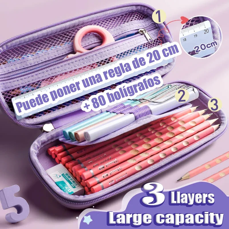 Imagem -05 - Grande Capacidade Unicórnio Lápis Case Kawaii Pen Box Bolsa Pen Pouch Back to School Suprimentos Organizador Papelaria Coreano e Japonês 3d