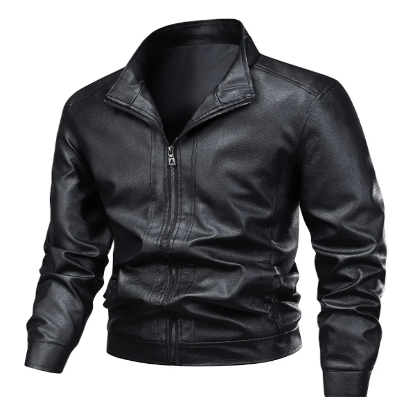 

2026 new leather jacket men's coat spring new collar jacket men's top windproof casual jacket men
