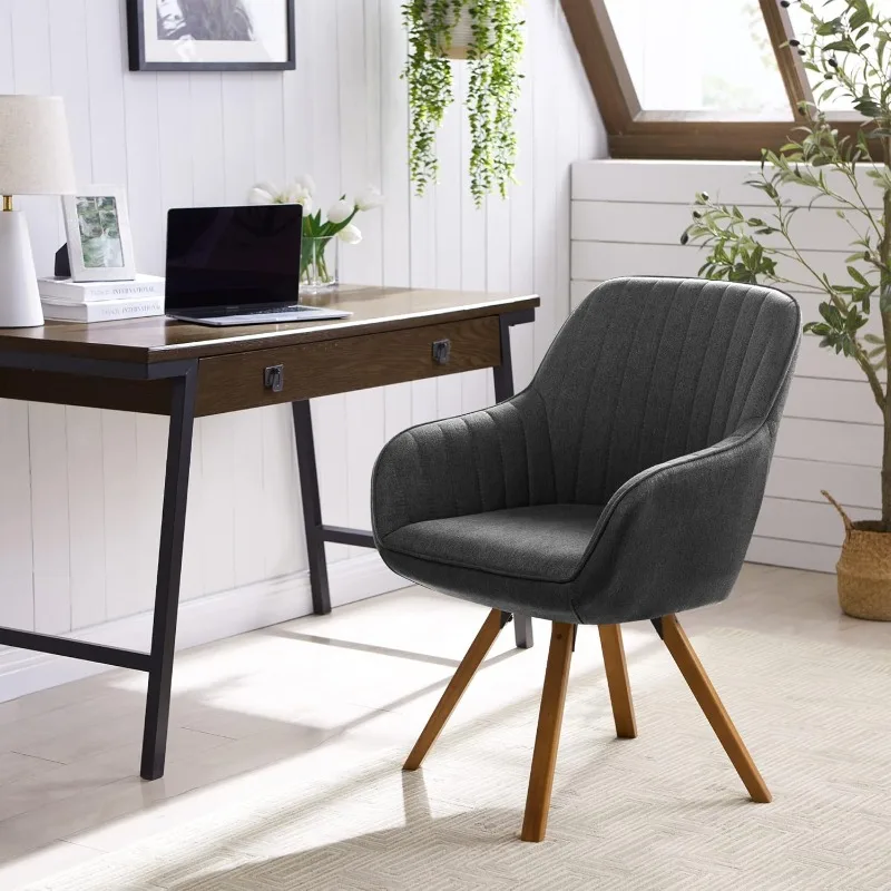 

Mid Century Modern Desk Chair No Wheels Swivel Accent Home Office Chair with Walnut Color Wood Legs for Living Room, Gr