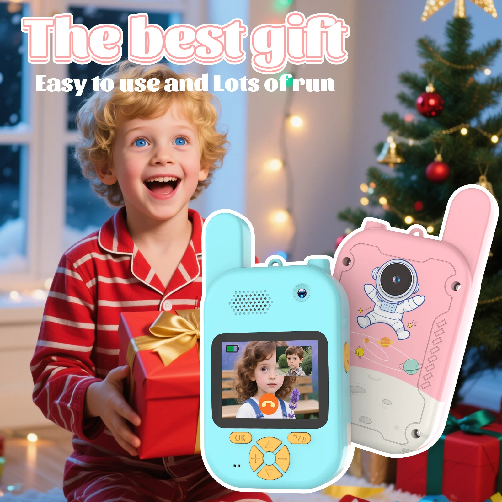 2 Pezzi Walkie Talkie per Bambini con Schermo HD Ricaricabile, Interfono con Un Solo Tocco, Dispositivo di Comunicazione per Bambini, Regalo Tecnologico