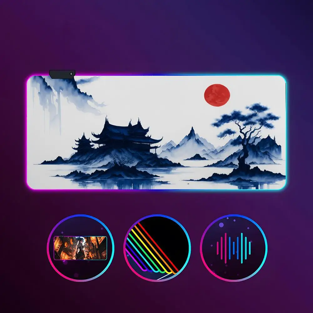 

Коврик для мыши Cherry Blossoms Scenery Art RGB светящийся 900X400 мм большой настольный коврик Нескользящий очень большой игровой офисный коврик для мыши