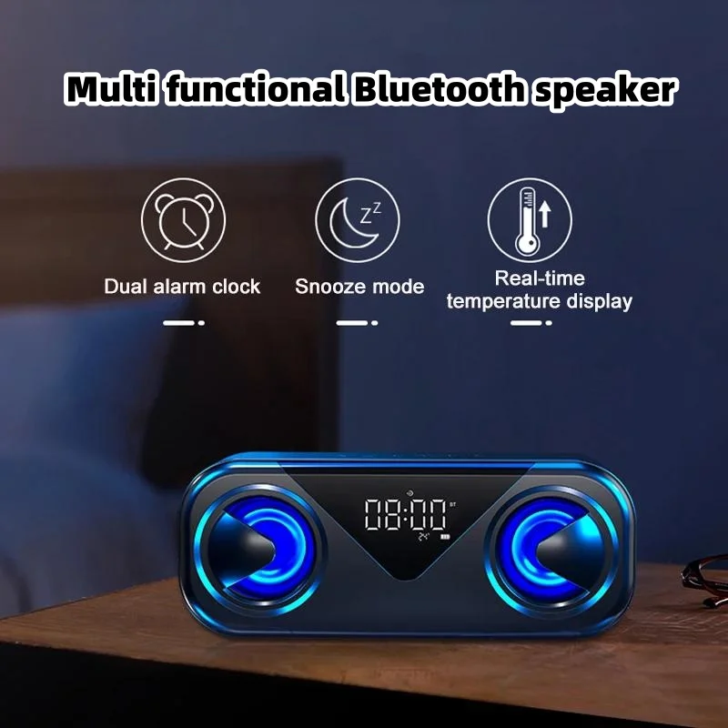 

RGB Lights Wireless Dual-speaker 3D Stereo Sound Bluetooth Speaker HIFI USB Alarm Clock Sound Box Outdoor Portable Subwoofer AUX