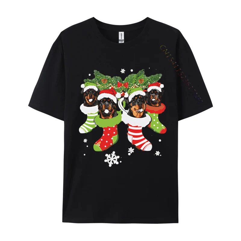 Clothing Rottweiler In Sock Christmas Santa T-shirt Men Funny T-shirt Printed T Shirts Casual Oversized Tees