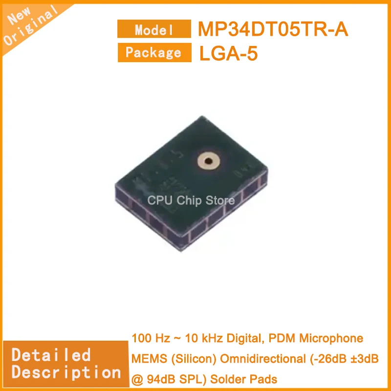 10Pcs/Lot  New Original  MP34DT05TR-A  MP34DT06JTR  100 Hz ~ 10 kHz Digital, PDM Microphone MEMS (Silicon) Omnidirectional