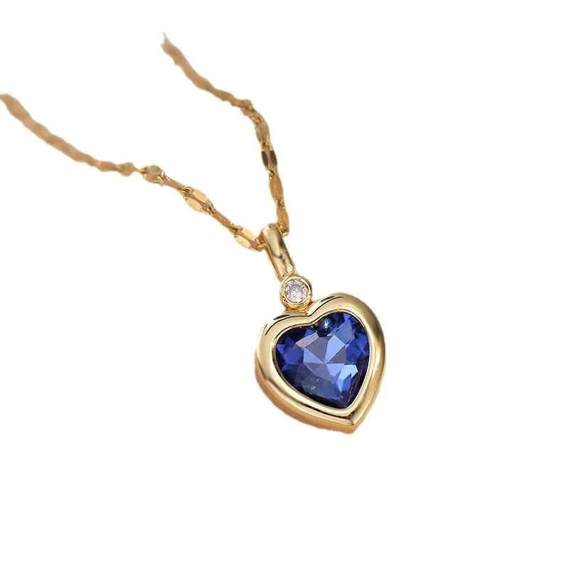 Colorful Zircon Love Heart Pendant Necklaces for Women Girls Stainless Steel Chain Trendy Romantic Jewelry Accessories Gifts