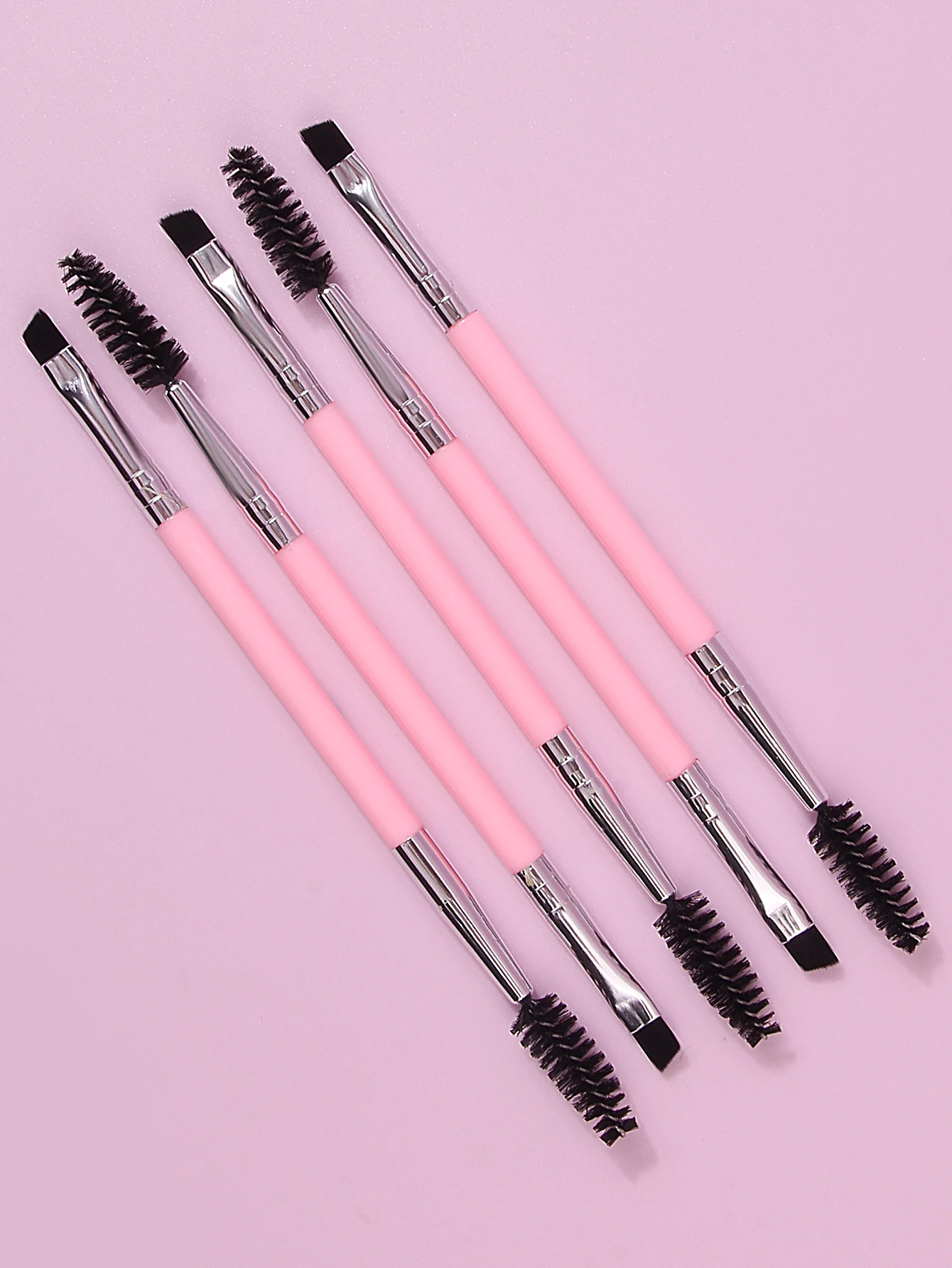 5PCS multi-functional pink double-headed mascara brush, eyebrow brush, beginner's eye makeup tool mascara curl makeup brush