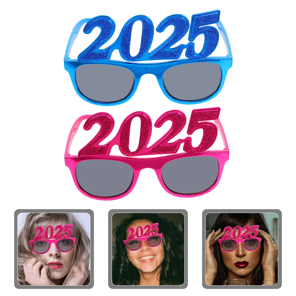 

2 Pcs Glasses New Year Party Photo Props Eve 2025 Eyeglasses Halloween Sunglasses Man