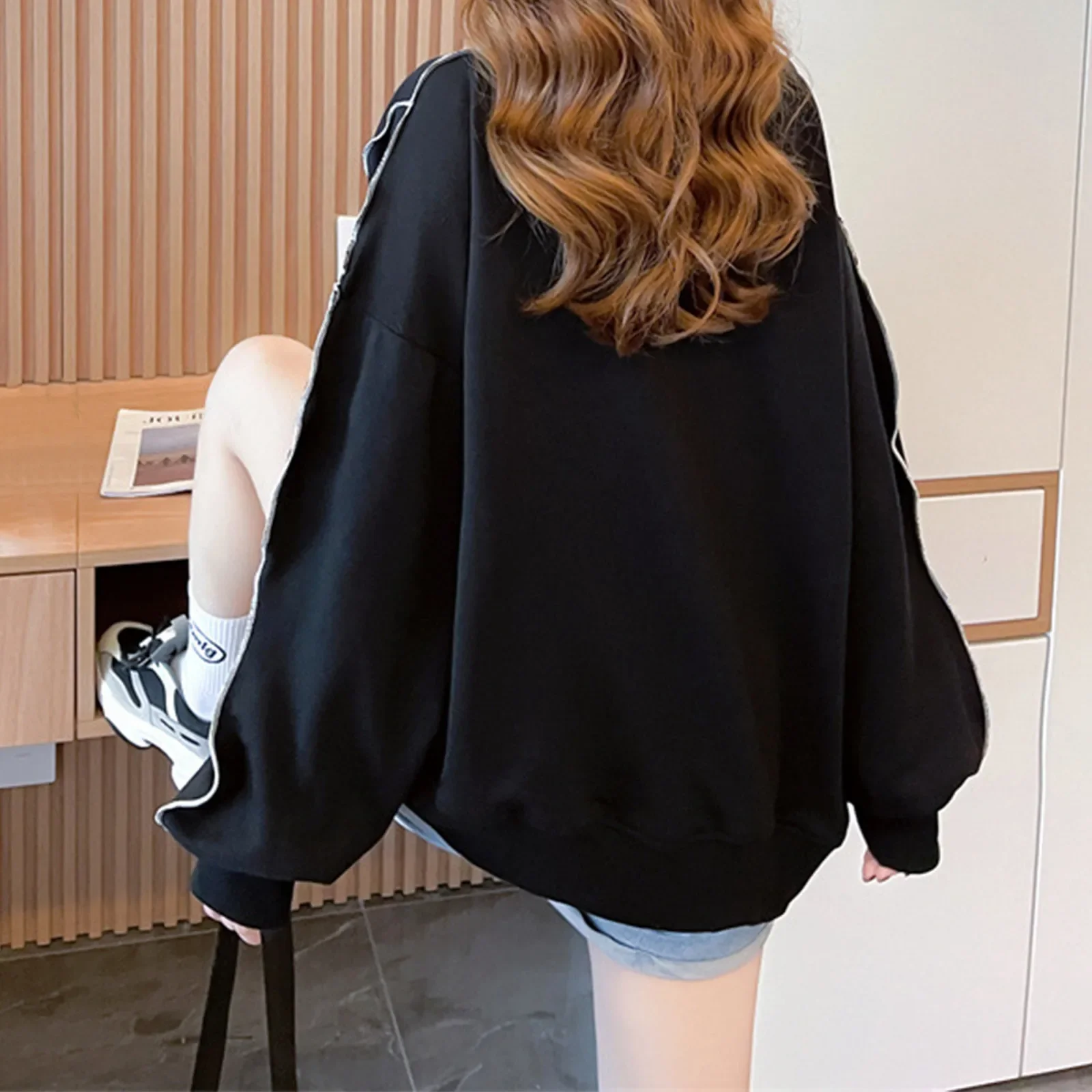 Harajuku Sweatshirt BF Style Black Hip-hop Tops Teens Sweatshirts 2023 Autumn Trendy All-match Daily Women Streetwear Pullover